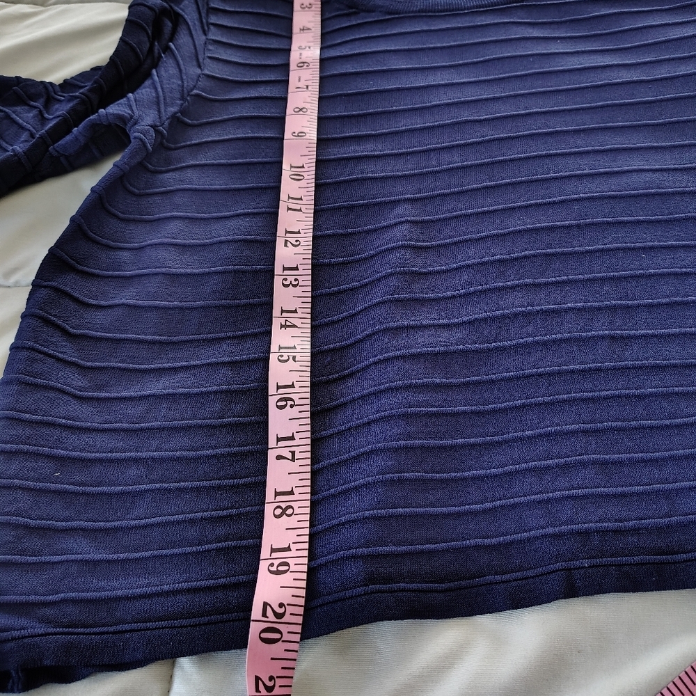 Milly Navy Ribbed Crew Neck Top W Short Bell Sleeves M - Picture 7 of 7
